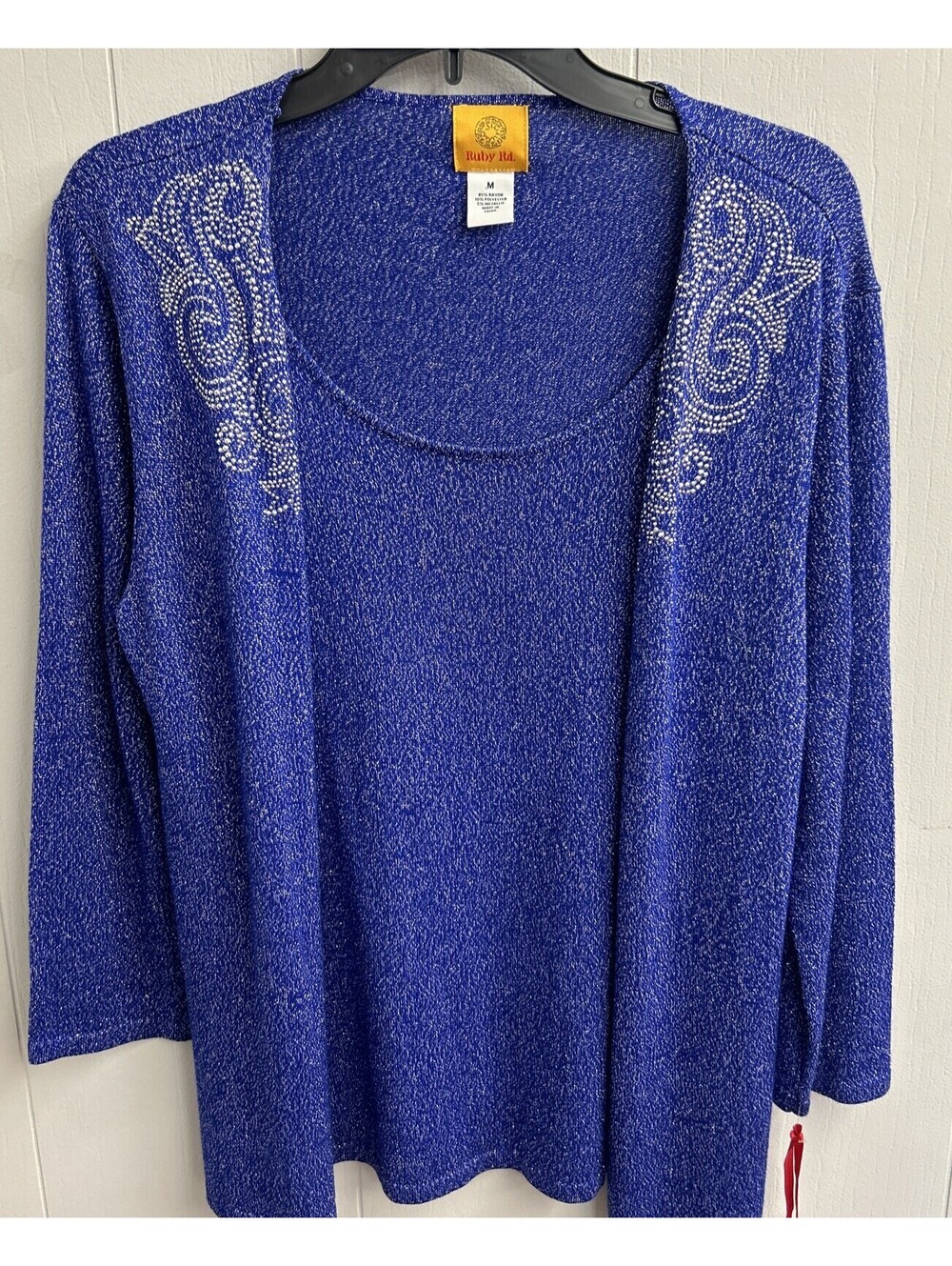 Ruby Rd. Blue Sparkle Sweater. 2Fer. Beaded. Size Medium. NWT